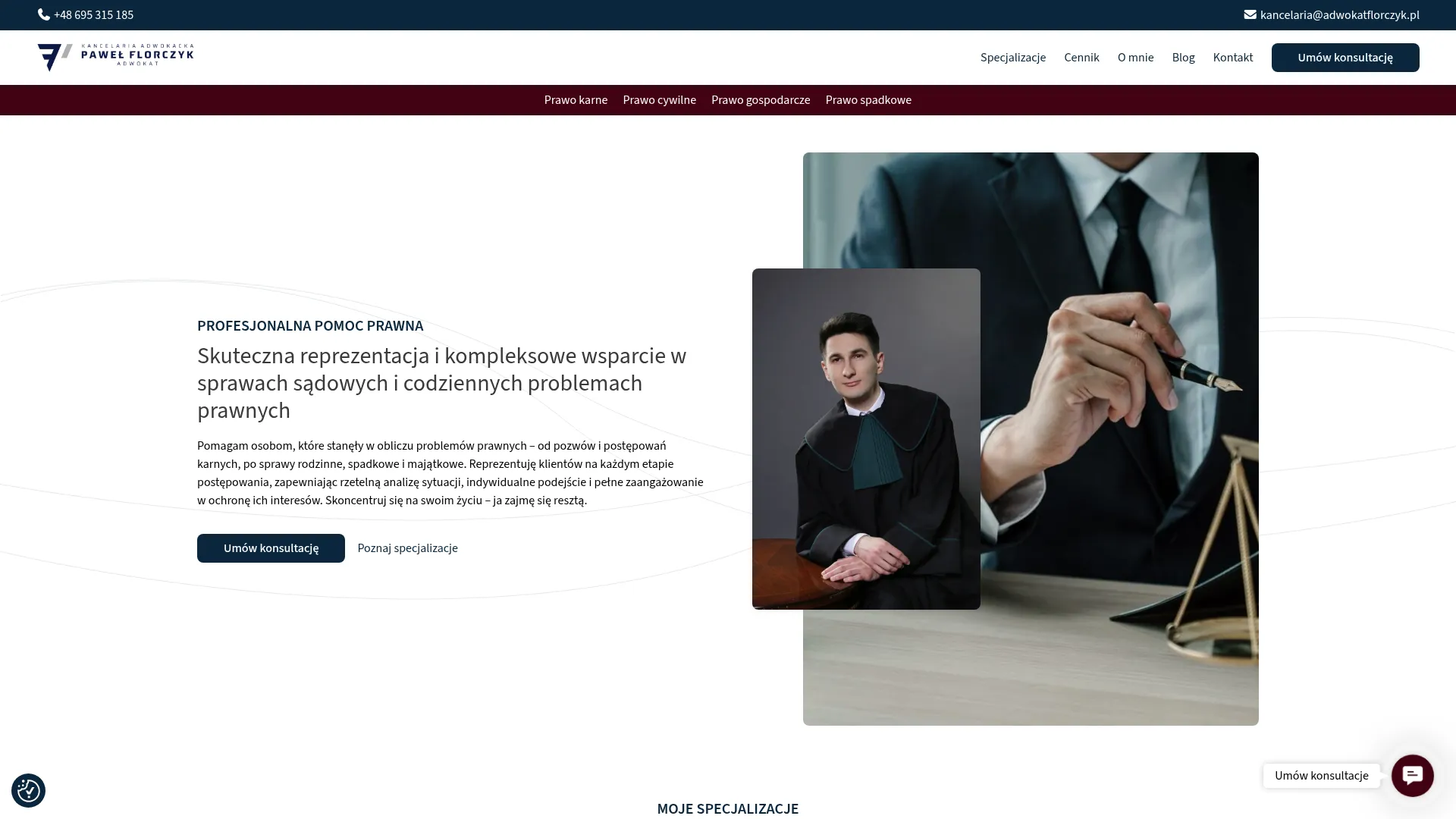 Zrzut ekranu strony Adwokat Paweł Florczyk